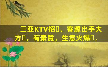 三亞KTV招、客源出手大方，有素質，生意火爆，